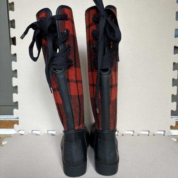 Coach Tristee Tartan Plaid Red Black Rain Boots Size EU 37 Preppy Outdoor Fall - Picture 4 of 13
